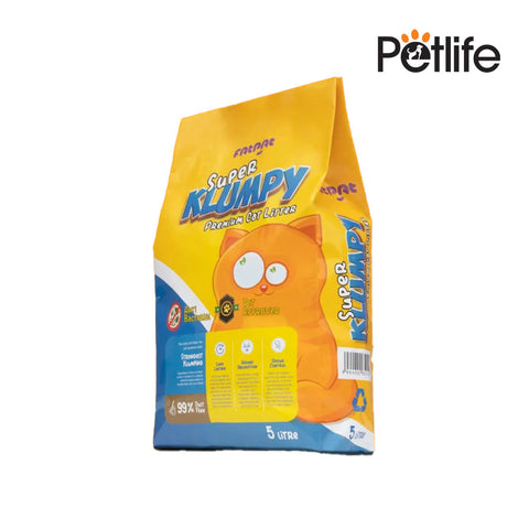 Bag of Super Klumpy cat litter with Petlife logo on a white background