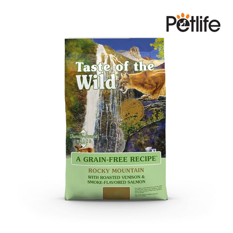 Petfood package with scenic design and 'Taste of the Wild' branding