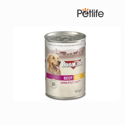 Bonacibo Wet Food for Dogs in Can – Beef Chunks in Gravy