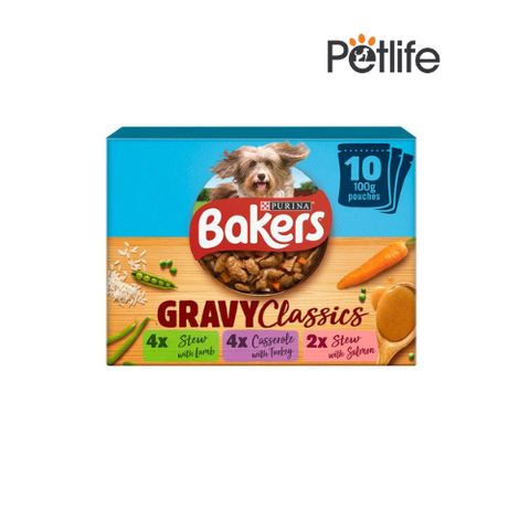 Purina Bakers Gravy Classics with Lamb Turkey Salmon Pouches