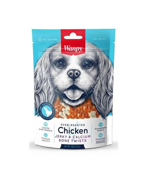 Wanpy Adult Dog Chicken & Calcium Bone Twists 100 g Pouch