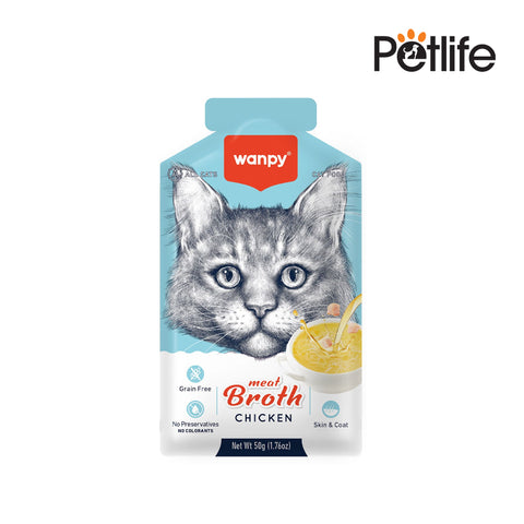 Wanpy cat food pouch with a cat's face on the packaging, featuring Petlife brand.