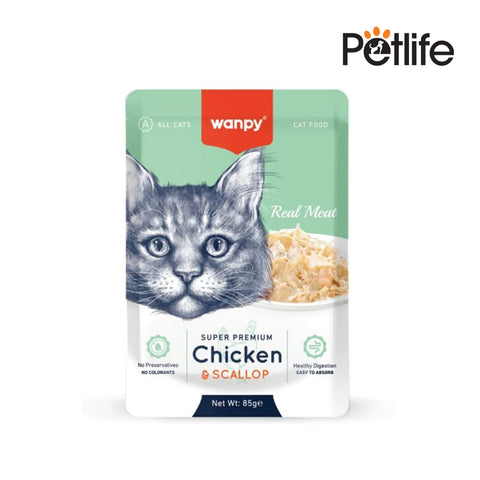 Cat food package with Wanpy branding on a white background