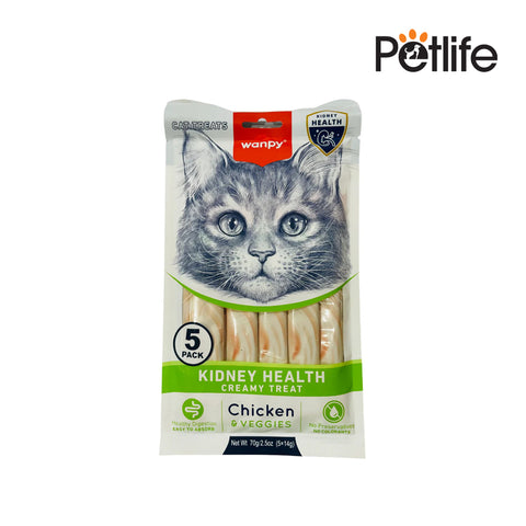 Pack of cat treats with a picture of a cat on the packaging, featuring the brand 'Petlife'.