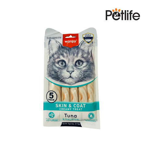 Pack of cat treats with a cat's face on the packaging, featuring the brand 'Petlife'.