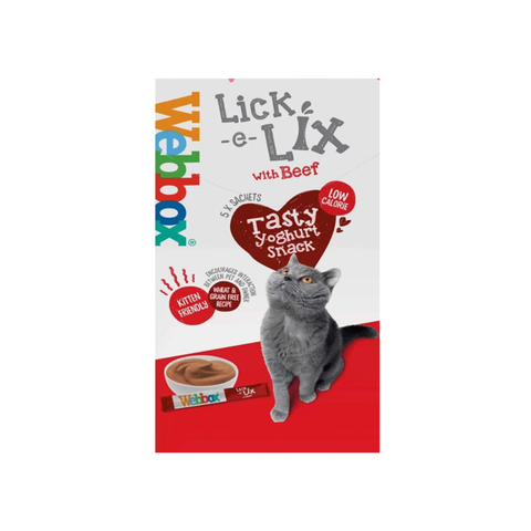 Wubbox Lick-e-Lix cat treat packaging with a gray cat on a white background