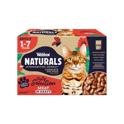 Webbox Naturals cat food packaging with a cat on the front