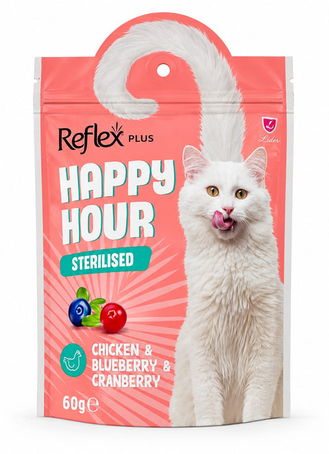 Reflex Plus Happy Hour Sterilised Cat Treats – Chicken, Blueberry & Cranberry – 60g