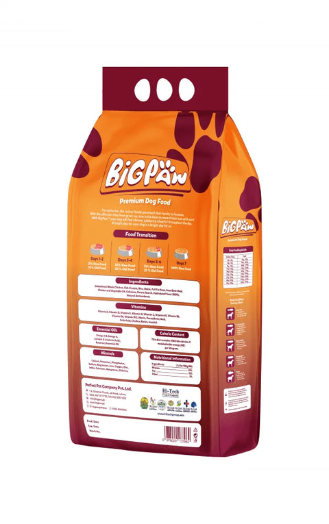 Back of Big Paw Dog Food 3kg pack