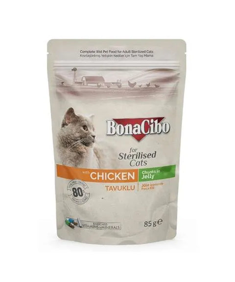 Bonacibo Adult Sterilised Cat Chicken Chunks in Jelly 85g