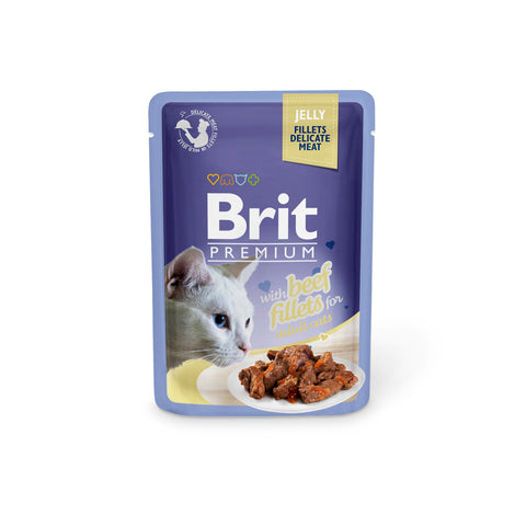 Brit Premium Cat Pouch with Beef Fillets in Jelly for Adult Cats 85g