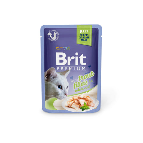 Brit Premium Cat Pouch with Trout Fillets in Jelly for Adult Cats 85g