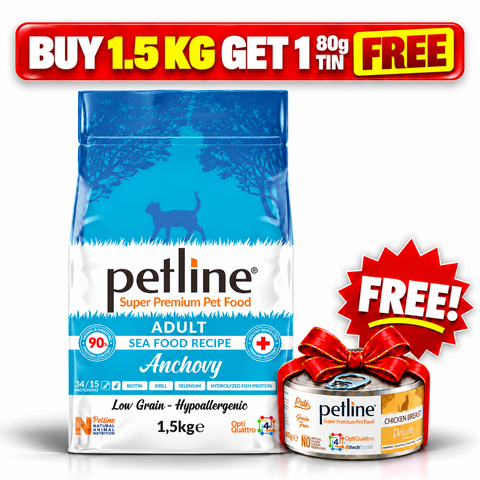Buy 1.5kg Petline Adult Cat Food Sea Food Selection & Get 1  Petline Adult Cat Wet Food Chicken Tin 80g Free
