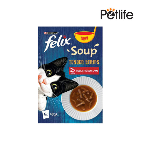 FELIX Soup Tender Strips with Beef, Chicken and Lamb Pouch - 48GM