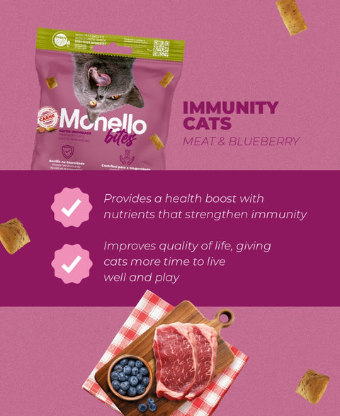 Monello Bites Immunity Meat and Blueberry Cat Treats 80g
