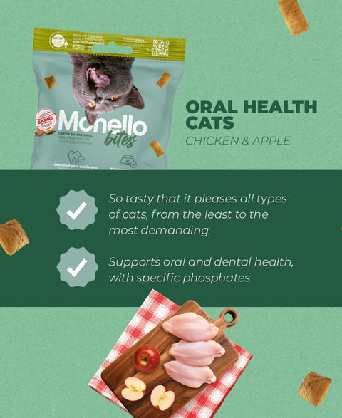 Monello Bites Oral Health Chicken and Apple Cat Treats 80g