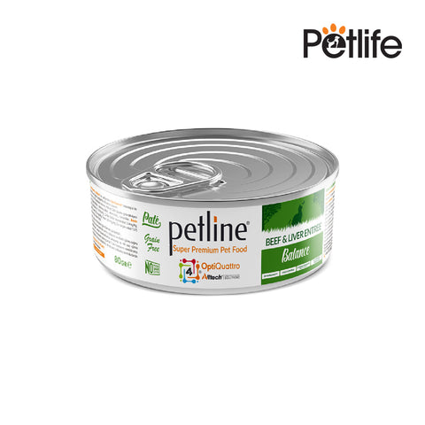 PETLINE ADULT CAT WET FOOD BEEF & LIVER TIN 80G