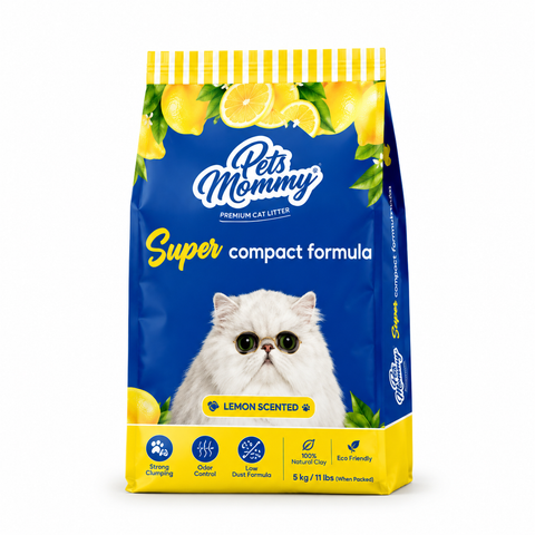 Pets Mommy Lemon Scented Bentonite Cat Litter 5kg – Premium Natural Clumping Cat Litter with Odor Control, Low Dust Formula, Super Compact Absorption, and Eco-Friendly Clay for Cats.