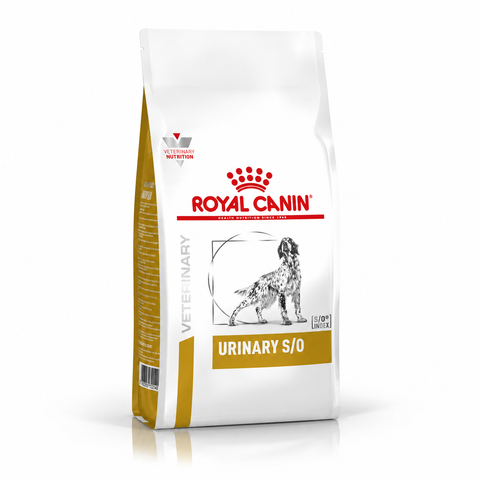 Royal Canin Veterinary Urinary S/O Dry Dog Food bag on white background