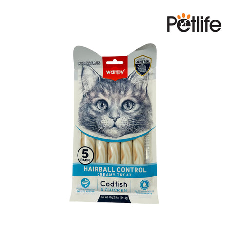 Wanpy Hairball Control Creamy Treats With Chicken & Codfish Flavor - 70g