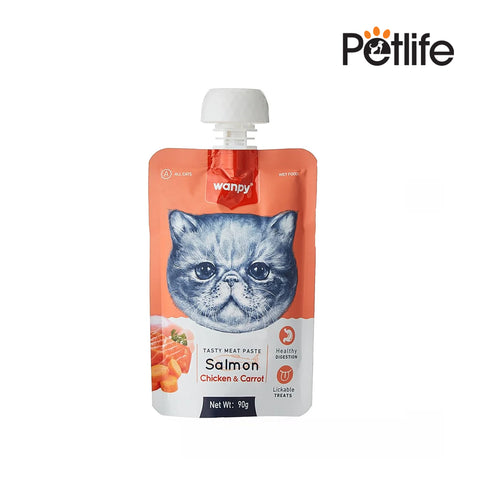 Wanpy Cat Lickable/ Creamy Treats With Salmon, Chicken & Carrot - 90G