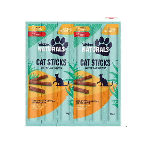 Webbox Naturals Cat Sticks Beef & Chicken with Cat Grass Treats 6 Sticks