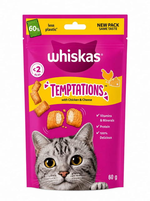 Whiskas Temptations Cat Treats Chicken and Cheese 60g