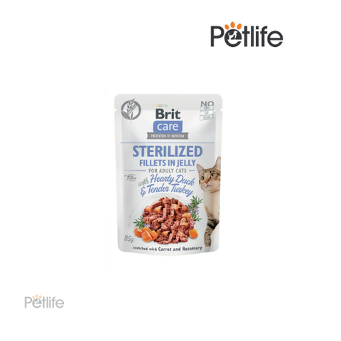 Brit Care Cat Pouch STERILIZED – Hearty Duck & Tender Turkey in Jelly